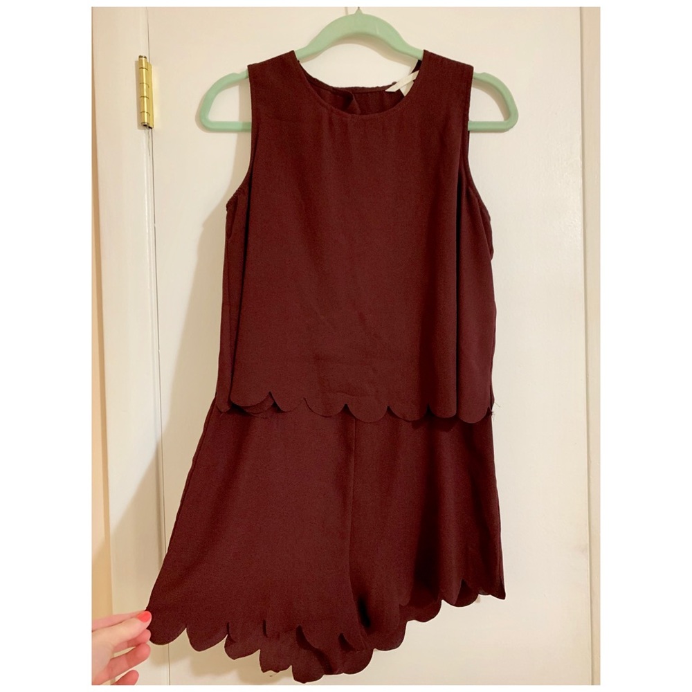 H&M Maroon Scalloped Romper